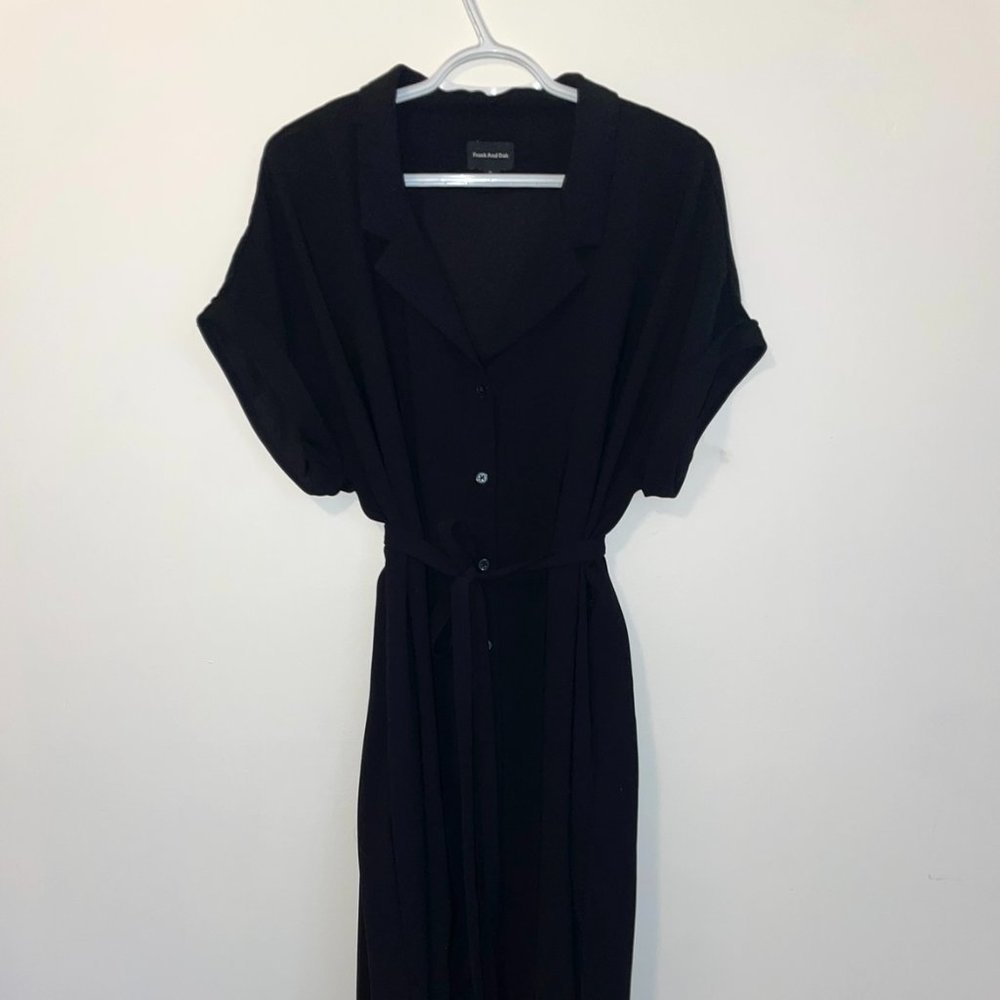 Frank and Oak Short Sleeve Midi Button up Dress | Color: Black | Size: XL